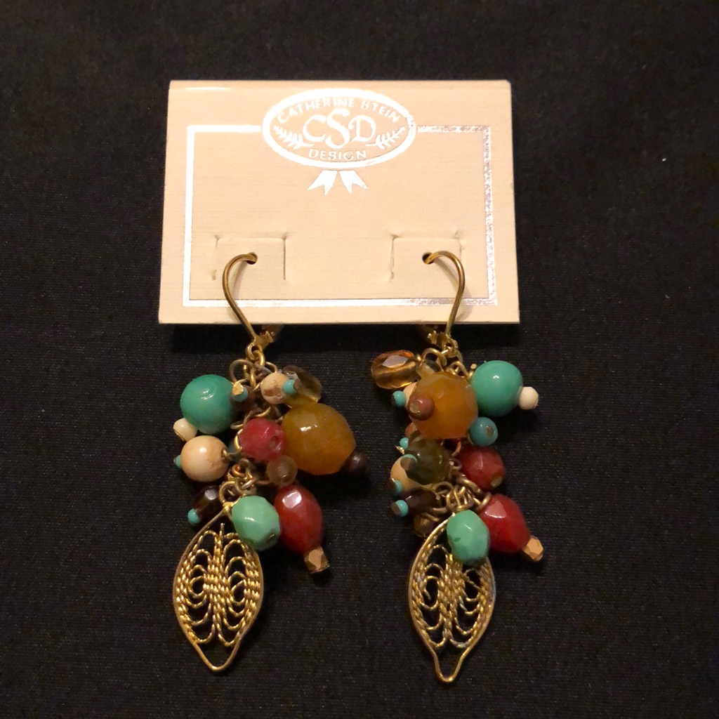 Beaded Dangle Earrings With Gold Leaf Accent
